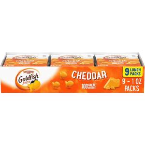 Goldfish Cheddar Cheese Crackers, Baked Snack Crackers, 1 oz On-the-Go Snack Packs, 9 Count Tray(1 Ounce (Pack of 9))