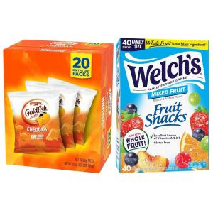 Goldfish Valentine’s Day Strawberry Shortcake Flavored Baked Graham Snacks, 24 Count 0.75 Oz(Cheddar & Mixed Fruit Snacks)