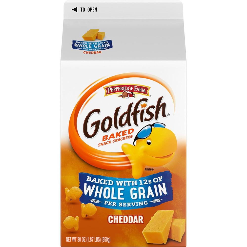 image:imageGoldfish Colors Cheddar Cheese Crackers Baked Snack Crackers 30 Oz CartonCheddar Cheese Whole Grain